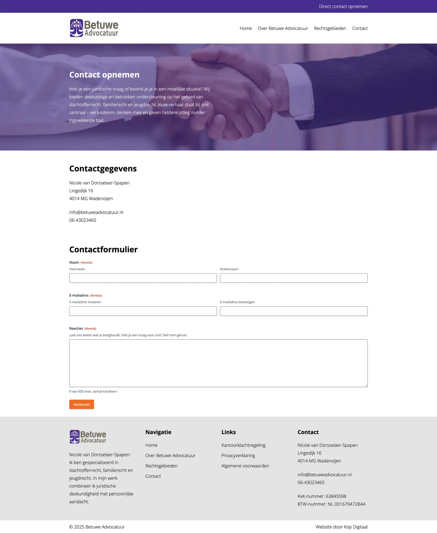 Contactpagina van de website van Betuwe Advocatuur