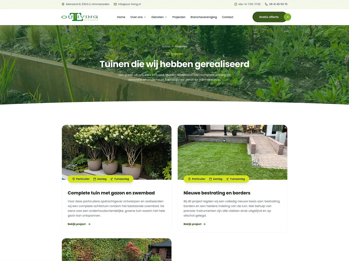 Projectenpagina van de door Pink Raven gebouwde website van Out-living