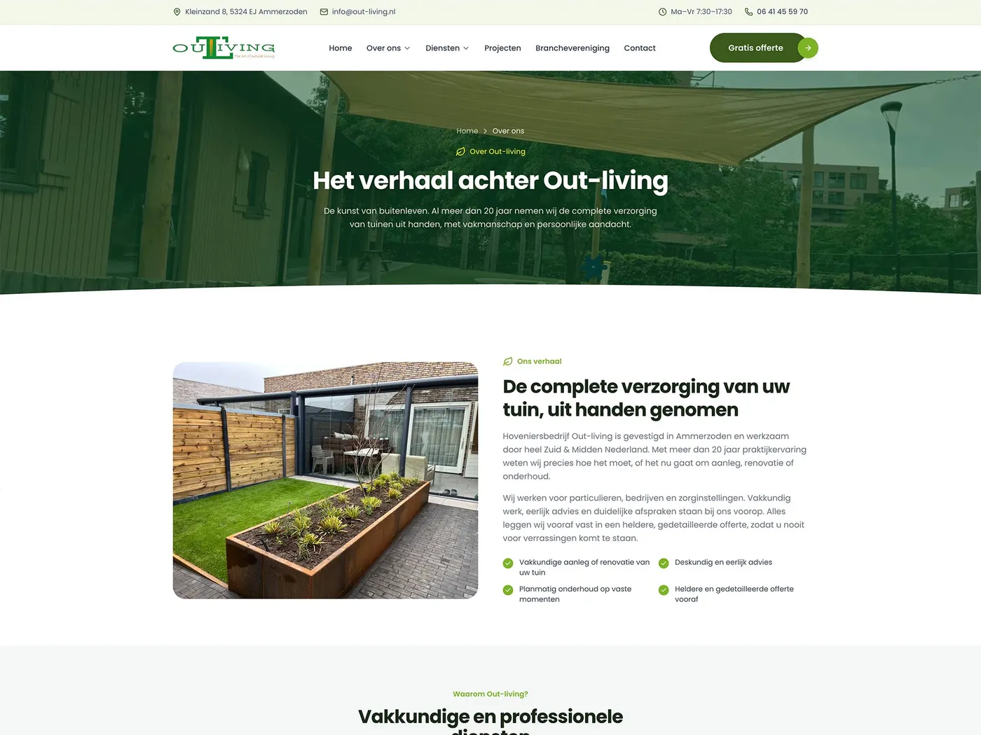 Over ons-pagina van de door Pink Raven gebouwde website van Out-living
