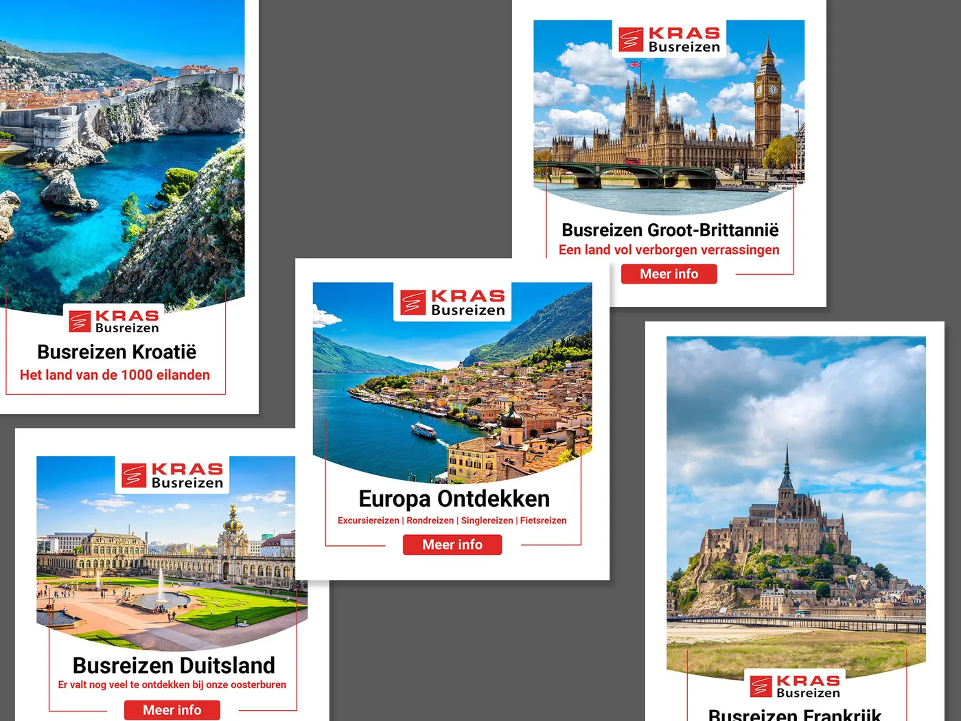 Advertenties voor Kras Busreizen op Facebook en Instagram, gemaakt door Pink Raven