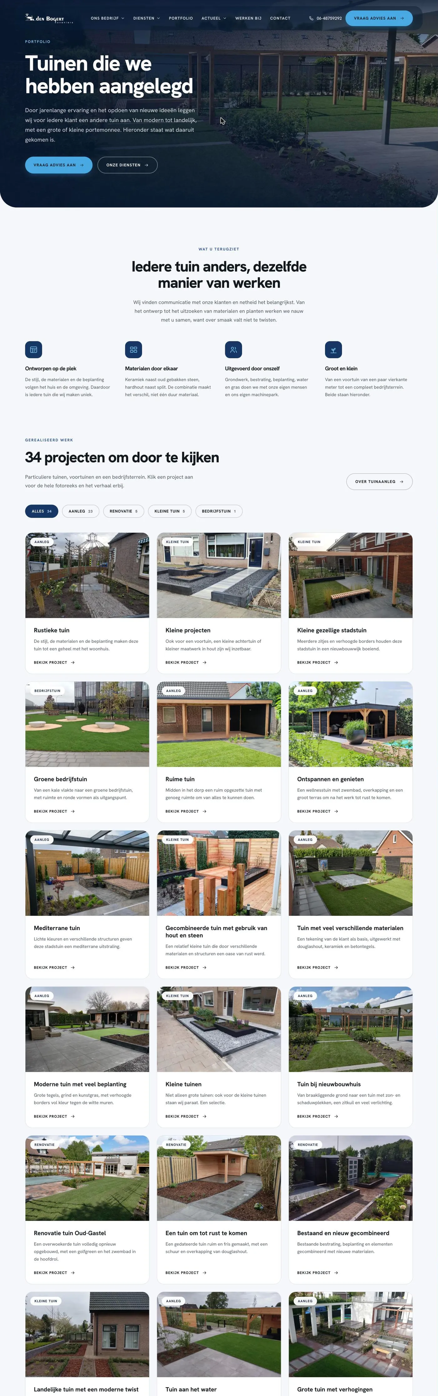Portfolio pagina van Den Bogert Hoveniers