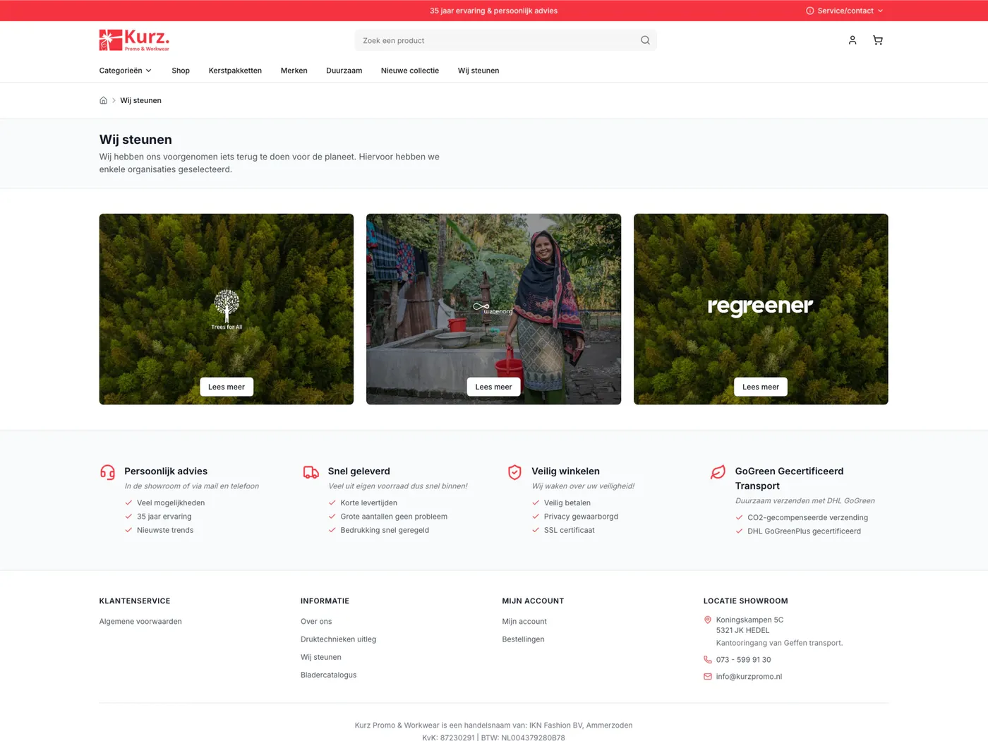 Duurzaamheidspagina van de webshop van Kurz Promo