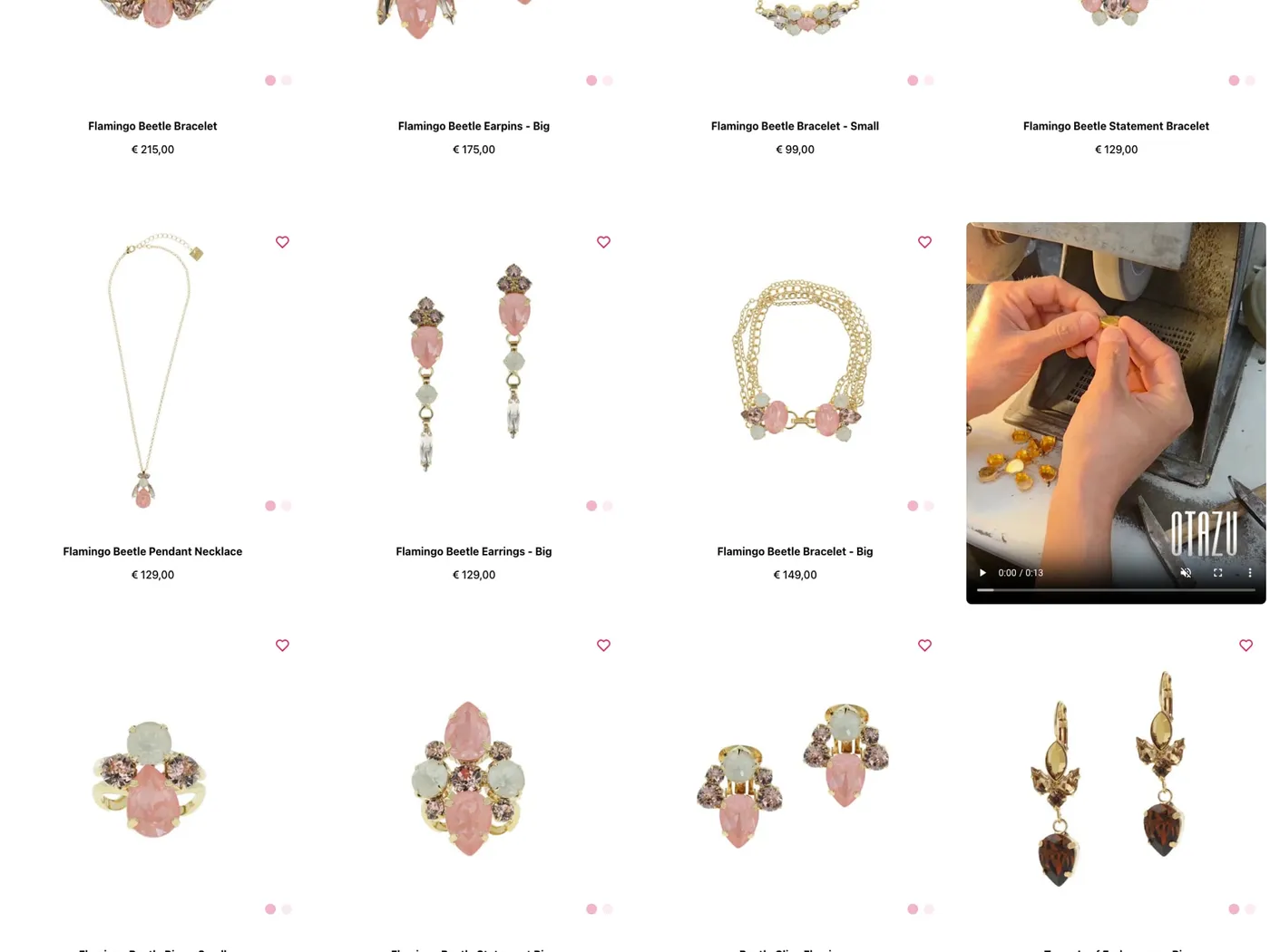 Product overzicht van de Vendure-multishop van Otazu Jewelry