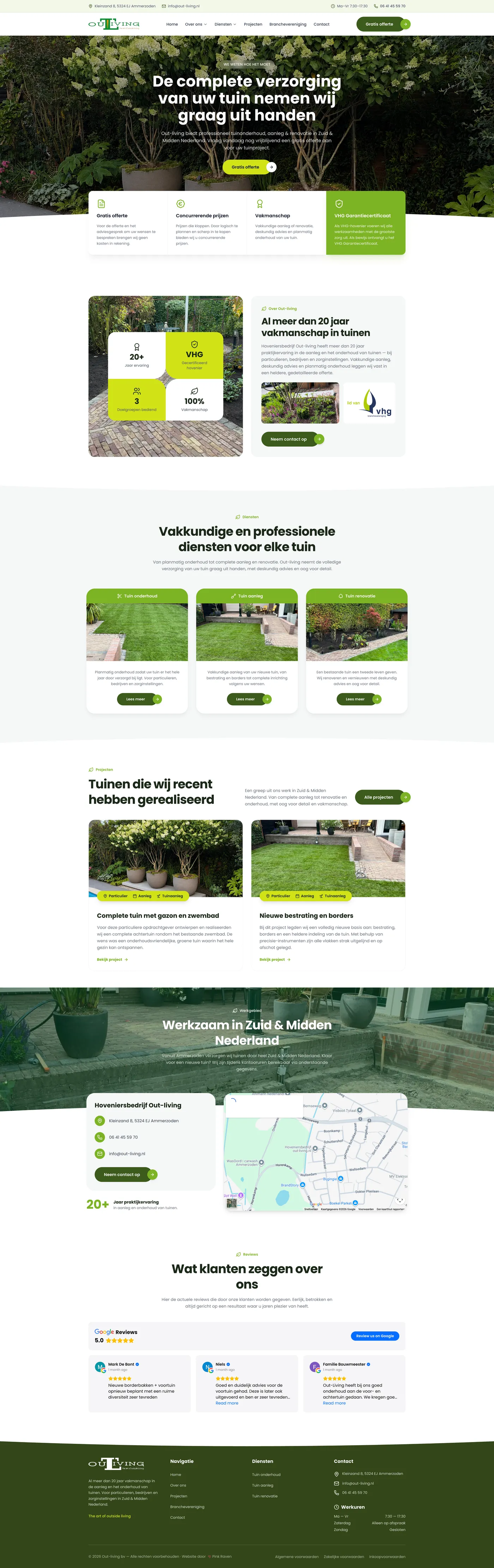 Homepage van de maatwerk website van Out-living