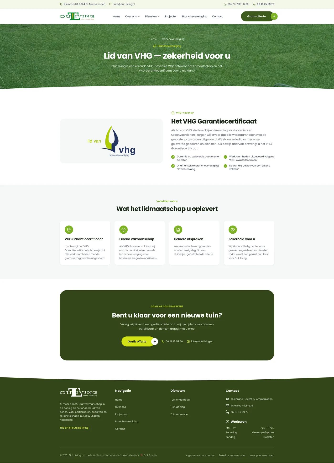 Pagina over het VHG-lidmaatschap op de website van Out-living