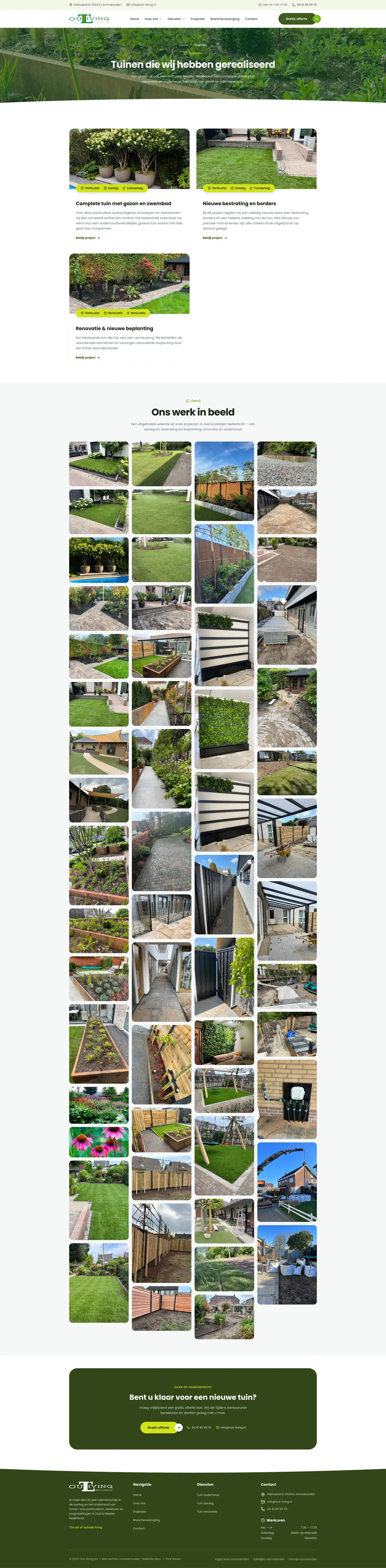 Projectenoverzicht met gerealiseerde tuinen op de website van Out-living