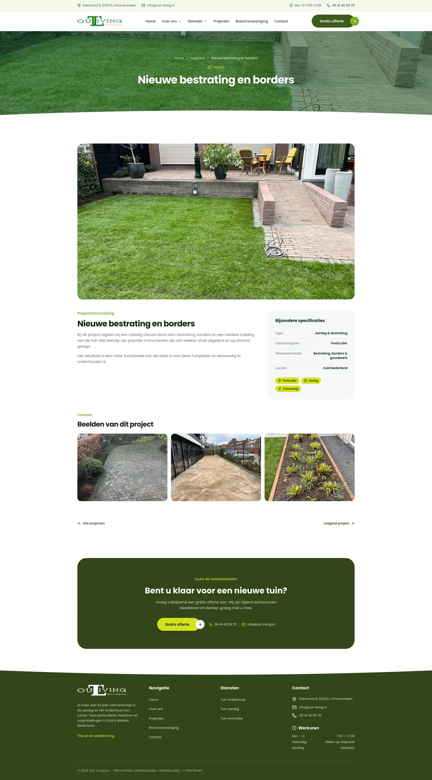 Projectpagina Nieuwe bestrating en borders op de website van Out-living