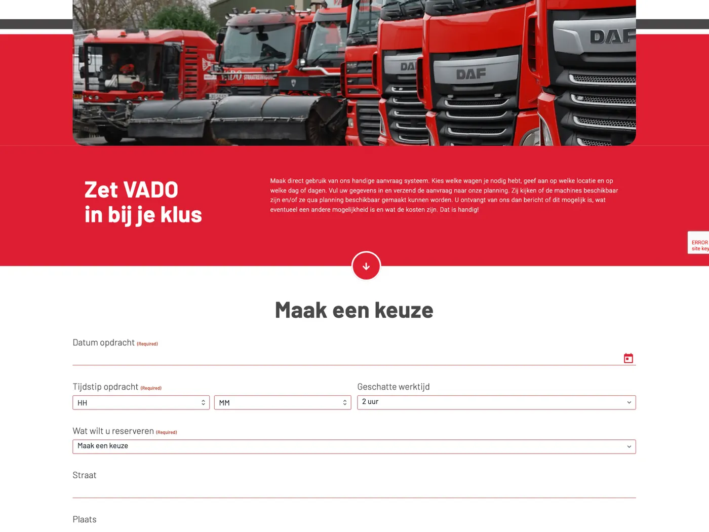 Formulier voor het inplannen van een afspraak voor Vado B.V.